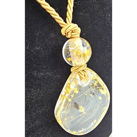 Handcrafted Gold Flakes Clear Resin Pendant Necklace & Cord - Picture 3 of 8